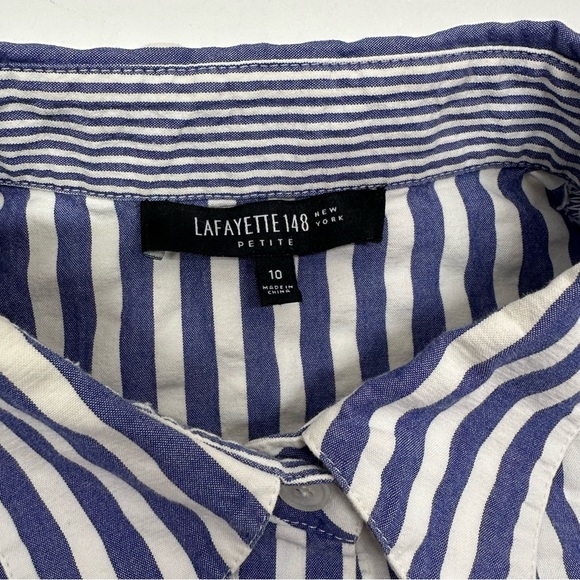 Lafayette 148 Striped Three Quarter Sleeve Button Down Shirt Womens Size 10 - Picture 8 of 10